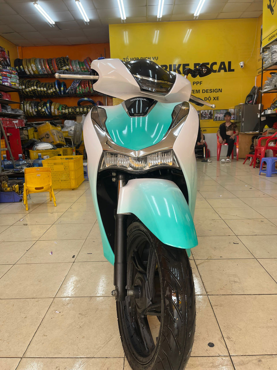 dán xe sh màu xanh ngọc