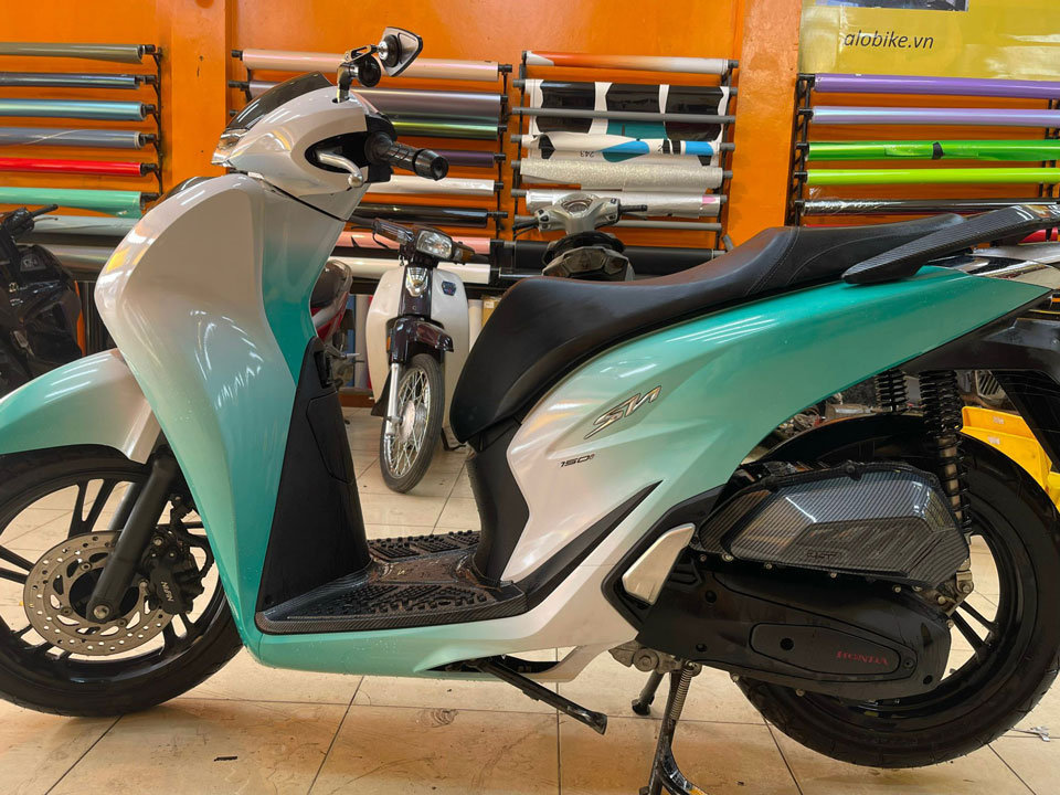 dán xe sh màu xanh trắng
