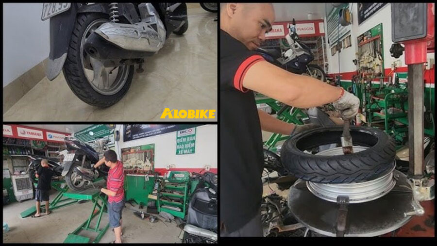 c&aacute;ch thay lốp pirelli xe airblade bằng m&aacute;y ra lốp