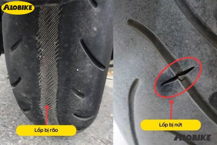 Lốp mòn hoặc nứt cần được thay thế
