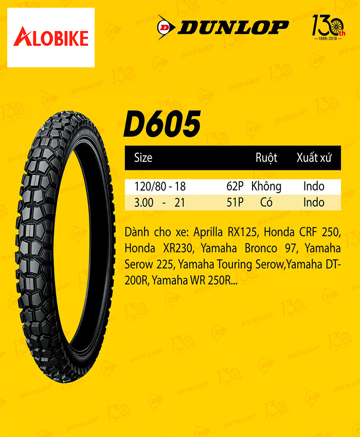 Lốp Dunlop 3.0-21 51P D605F