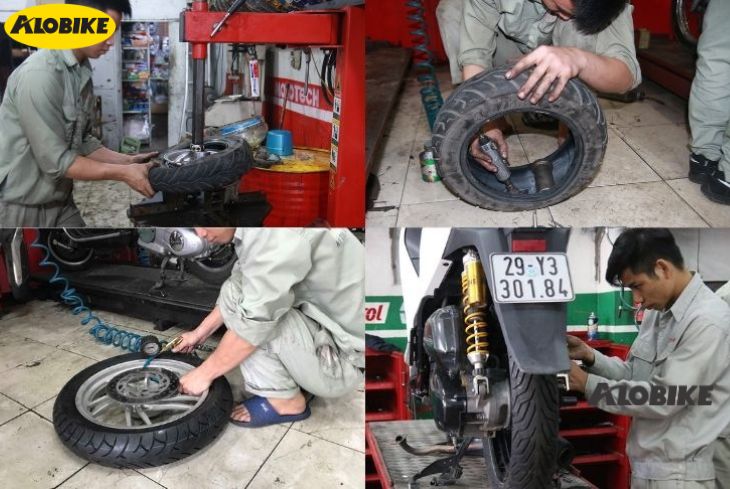 Thợ sửa lốp Alobike đảm bảo đúng kỹ thuật sửa lốp và đúng áp suất lốp